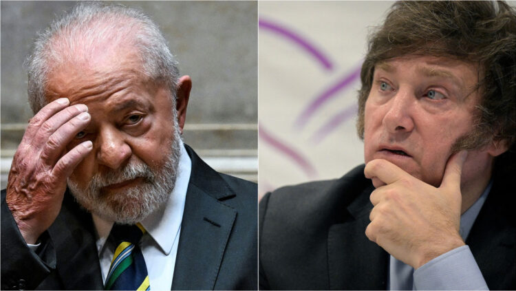 Lula (izq.) y Milei, presidentes de Brasil y Argentina respectivamente. Foto: Archivo