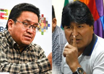 El ministro César Siles y el expresidente Evo Morales.
