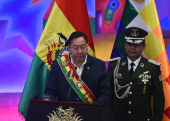 El presidente Luis Arce durante su discurso por el Día del Estado Plurinacional.