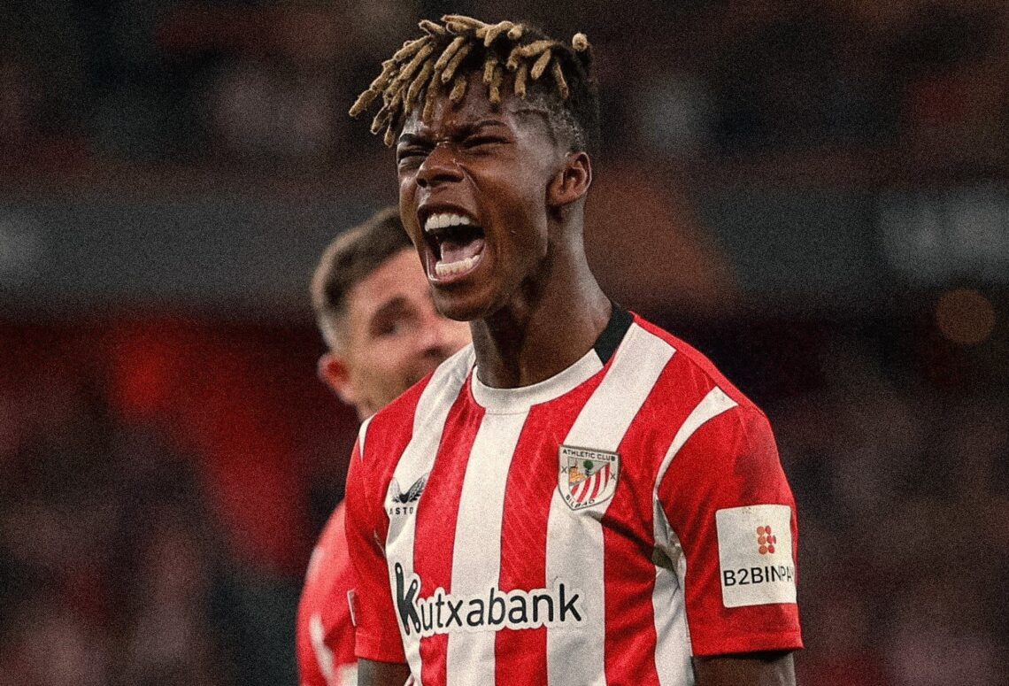 Nico Williams celebra uno de los goles de Athletic de Bilbao.