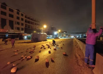 El punto de bloqueo instalado desde la madrugada. Foto: RRSS.