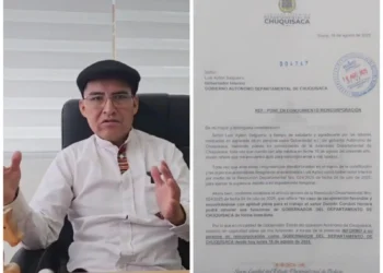 El gobernador de Chuquisaca, Damián Condori, envió una carta al gobernador interino para anunciar su reincorporación. FOTO: RRSS