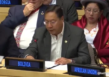 El presidente Luis Arce durante su intervención en la sesión de la ONU. Foto: Lucho Arce.
