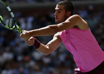 Carlos Alcaraz durante los octavos de final del US Open. (FOTO: AFP)