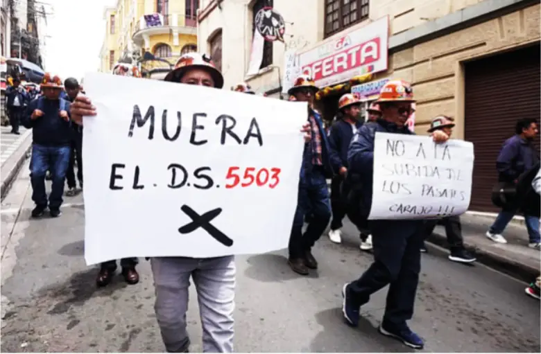 Marcha de la COB contra el DS 5503 en La Paz.
Foto: APG