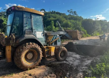 Un tractor trabaja en uno de los caminos de una de las provincias en Santa Cruz.