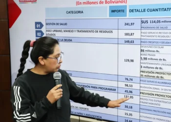 La alcaldesa Eva Copa informa sobre el ajuste tarifario para el aseo urbano. FOTO: GAMEA