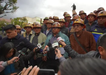 Dirigentes de Fedecomin en plaza Murillo.
Foto: APG