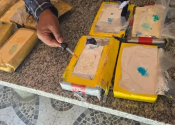 Prueba a los ladrilloos encontrados en la FELCN en Cochabamba.
Foto: FELCN