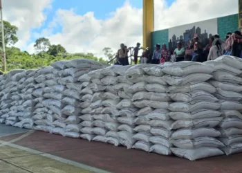 ALimentos entregados por el Ministerio de Defensa en Villa Tunari.
Foto: Ministerio de Defensa.
