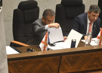El ministro Oviedo y el presidente de la Cámara de Senadores, Diego Ávila. Foto: APG