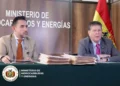 El ministro Marcelo Blanco y el director de la ANH, Freddy Zenteno, en conferencia de prensa. Foto: Ministerio de Hidrocarburos