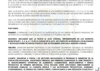 Resolución emitida por la Fejuve Central.