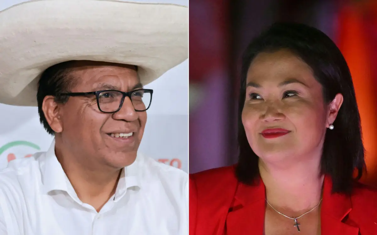 El candidato del partido Juntos por el Perú, Roberto Sánchez y la candidata del partido Fuerza Popular, Keiko Fujimori. (Foto: AFP)
