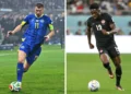 El bosnio Edin Dzeko (izq.) y el delantero canadiense Alphonso Davies (AFP).