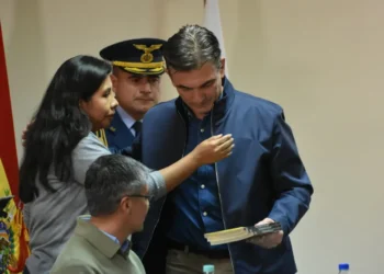 El presidente Paz durante el acto de este lunes en Cochabamba. Foto: APG