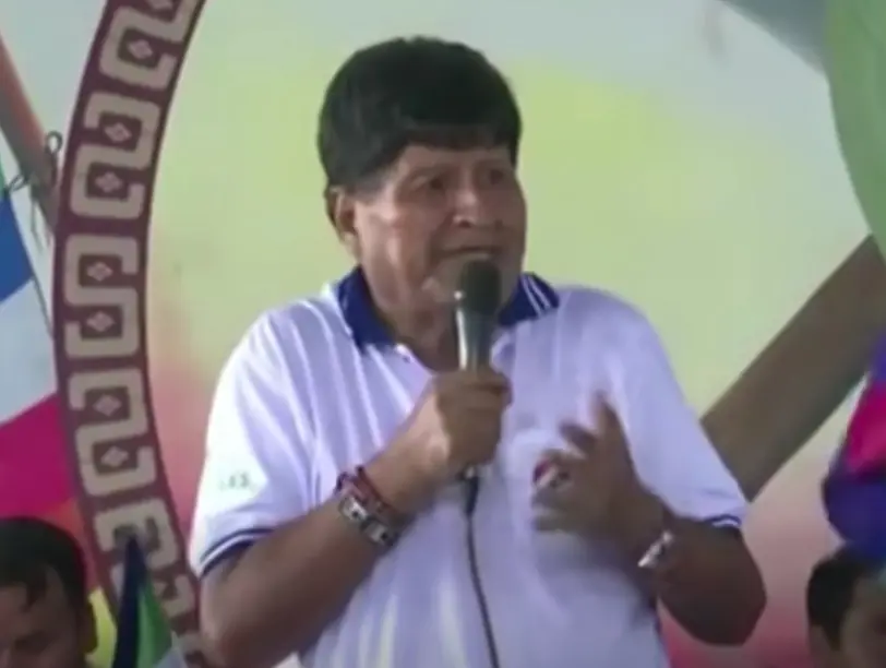 El expresidente Evo Morales en un ampliado de Evo Puebo este sábado. Foto: Captura RKC