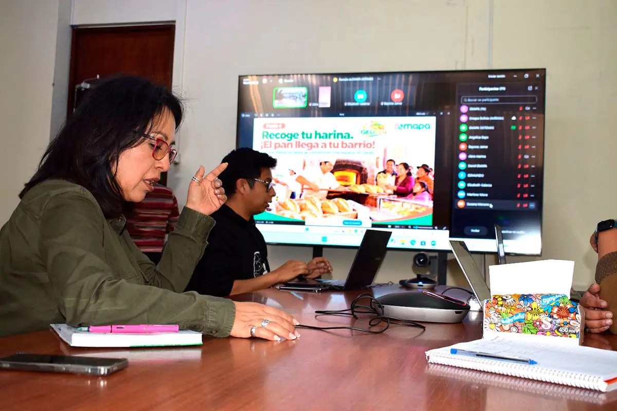 Las capacitaciones virtuales con panificadores. Foto: Emapa